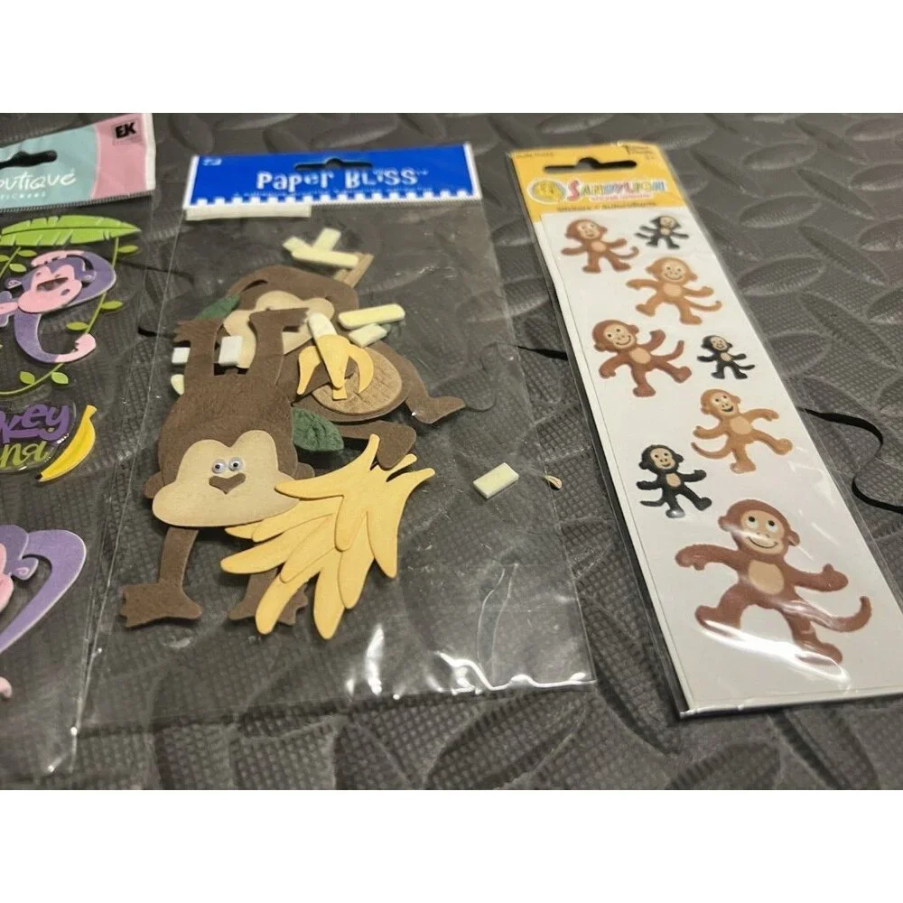 Stickers Monkey Chimpanzee Scrapbook Card Making 3D Monkeys Lot of‎ 3 NIP